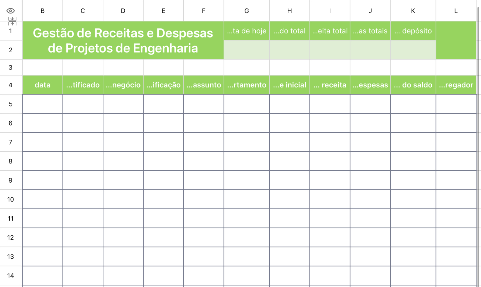 Gestão de Receitas e Despesas de Projetos de Engenharia